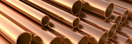 Copper pipes on warehouse. 3d illustration